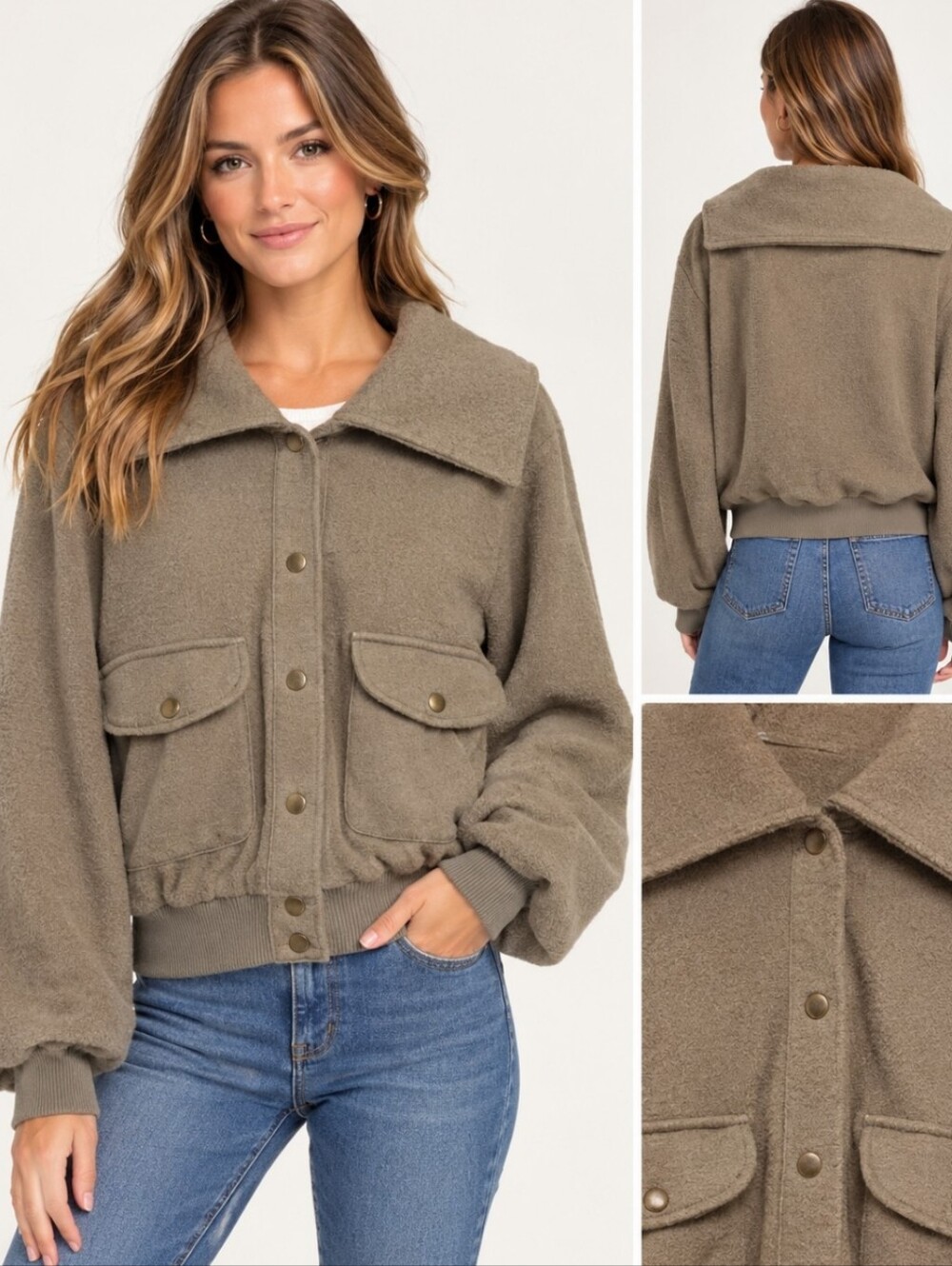 HYFVE Oversized Cropped Utility Bomber Jacket Muted Khaki Green Large